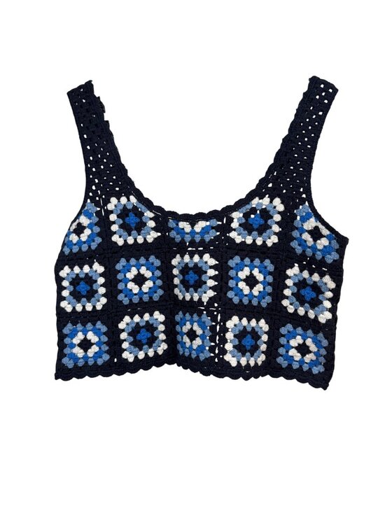Sincerely Jules Tops - Crochet Granny Square Lagenlook Boho Textured Knit Cropped Tank Top XS NWT
